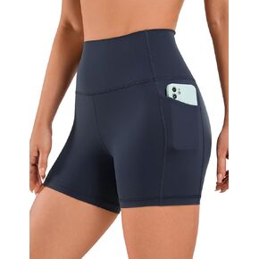 CRZ YOGA Women's Naked Feeling Biker Shorts - 4'' High Waisted Yoga Gym Spandex Shorts Side Pockets Tie Dye Smoke Ink Large