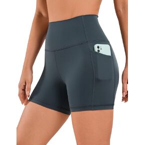 CRZ YOGA Women's Naked Feeling Biker Shorts - 4'' High Waisted Yoga Gym Spandex Shorts Side Pockets Tie Dye Smoke Ink Large