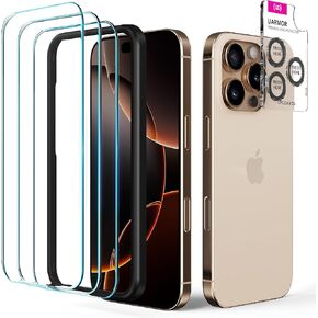 UARMOR Glass 3 Pack Clear Screen Protector & 1 Pack Camera Lens Protector for [ iPhone 16 ] 9H Tempered Glass with Easy Installation Kits (3+1 Pack)