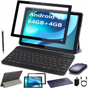 Android Tablet 2 in 1 Tablets 10 Inch, Tablet with Keyboard Mouse Case Protective Film Stylus Android 13.0 Tableta Computer Set 10.1" Tab 64GB+8GB 8MP Dual Camera 6000mAh Battery WIFI Game Tableta PC
