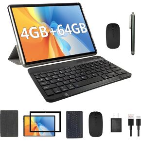 جهاز لوحي Android 2 في 1 مقاس 10 بوصة، جهاز لوحي مع حافظة لوحة مفاتيح وماوس وفيلم حماية قلم Android 13.0 مجموعة كمبيوتر لوحي 10.1 بوصة، 64 جيجابايت + 8 جيجابايت كاميرا مزدوجة 8 ميجابكسل 6000 مللي أمبير في الساعة، لعبة واي فاي، كمبيوتر لوحي