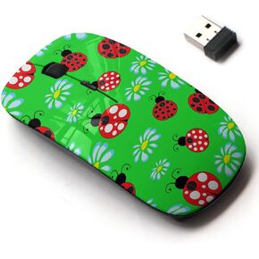 2.4G Wireless Mouse with Cute Pattern Design for All Laptops and Desktops with Nano Receiver - Ladybugs can be