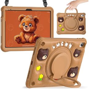 Kids Case for iPad 10th Generation 10.9-inch 2022, Cute Animal Silicone iPad 10th Gen Rugged Case with Handle Grip & Pencil Holder-Yellow