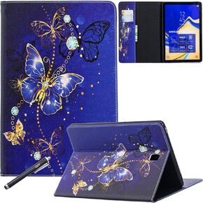 Galaxy Tab S4 10.5 Case, Newshine Premium Leather Lightweight Flip Stand Cover with Card Cash Pocket for Samsung Galaxy Tab S4 10.5 2018 Model SM-T830/T835/T837 Tablet, Cobalt Butterfly