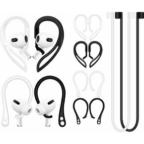 【 Anti-Slip Kit 】 for AirPods Pro 2 and Pro, Ergonomic 360 Degrees Rotation Adjustable Ear Hooks & Strap Non Slip Sport Wing Holder Compatible with New AirPods 3 2 & 1 [6 in 1] Black White
