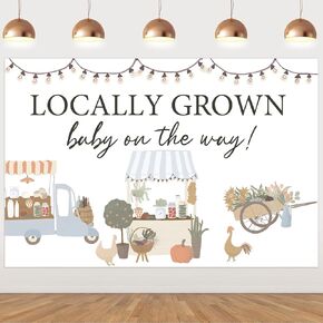 Locally Grown Baby Shower Backdrop, Vegetable and Fruit Baby Shower Decorations, Farmer's Market Baby Shower Decorations Backdrop for Kids Boy Girl Baby Shower Photography Background