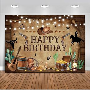 Mocsicka Western Cowboy Birthday Backdrops Wild West Rodeo Cowboy Birthday Decorations Rustic Wooden Background Photography Country Cowboy Party Banner Photo Booth Props (7x5ft)