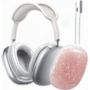Bling Glitter Pearls Case Compatible with Airpods Max with Cleaner Kit,Cute Luxurious Dazzling Shell Accessories for Airpod Max,Soft TPU Silicone Skin Anti-Scratch Shockproof Protective Cover