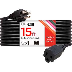 سلك تمديد UltraPro خارجي، 40 قدمًا، سلك تمديد عالي التحمل، معزول مزدوج، مؤرض، 16 مقياس، 3 أسلاك تمديد شوكية، سلك تمديد طويل للأغراض العامة، مدرج في قائمة UL، أسود، 36826