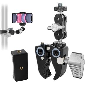 Super Clamp with 3" Dual 360°Ballhead Magic Arm, 1/4" 3/8" Threads and Screws, Phone/Action Camera Mount Adapter for Desk Tripod Tube Crossbar Gimble Rodes