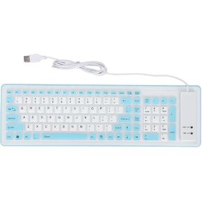 EBTOOLS Foldable Silicone Keyboard, 103 Keys Silent USB Wired Silicon Foldable Roll up Keyboard, Waterproof Mute Fadeless Rollable Keyboard for PC Laptop (Blue)