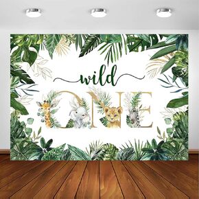 Avezano Safari Wild One Backdrop for Boy Jungle Animal First Birthday Party Photography Background Green Gold Wild One 1st Birthday Photoshoot Party Decorations Backdrop (7x5ft)