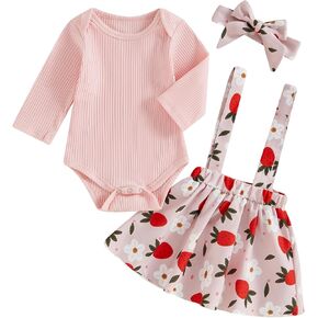 Mubineo Baby Girl Clothes Cute Fall Winter Skirt Outfits Long Sleeve Romper Flower Overall Dress Infant Newborn Outfit
