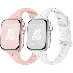 Slim Band Compatible with Apple Watch Band 38mm 40mm 41mm 42mm 44mm 45mm 46mm 49mm for Women,Recycled Plastic Soft Silicone Thin Strap for iWatch Series 10 9 8 7 6 5 4 3 2 1 Ultra SE