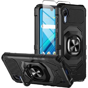for Cricket Debut S2 Case, Att Calypso 4 Case with Tempered Glass Screen Protector,Ring Kickstand,Military Grade Heavy Duty Shockproof Protective Debut S2 Cover (Navy)