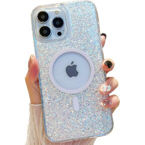 Cute Glitter for iPhone 15 Pro Max Case [Compatible with MagSafe] Magnetic Cover with Bling Sparkle for Women Girls [12FT Drop Protection] - Sparkle Silver
