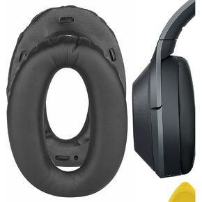 Geekria QuickFit Protein Leather Replacement Ear Pads for Sony WH-1000XM2, MDR-1000X Headphones Ear Cushions, Headset Earpads, Ear Cups Cover Repair Parts (Black)