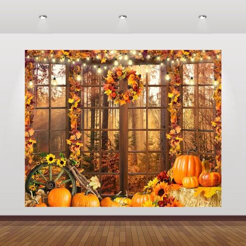 Fall Backdrop 10x8ft Autumn Forest Window Thanksgiving Background Pumpkin Hay Maple Leaves Harvest Friendsgiving Fall Festival Backdrop for Pictures Thanksgiving Party Decorations Banner in Saudi Arabia
