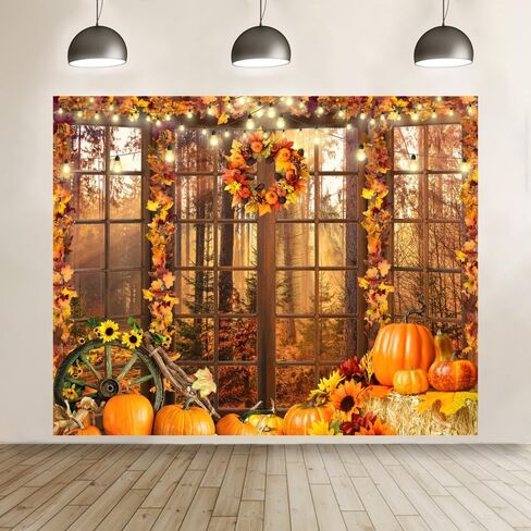 Fall Backdrop 10x8ft Autumn Forest Window Thanksgiving Background Pumpkin Hay Maple Leaves Harvest Friendsgiving Fall Festival Backdrop for Pictures Thanksgiving Party Decorations Banner in Saudi Arabia