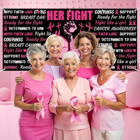 Avezano Breast Cancer Awareness Garage Door Banner 6x13Ft Her Fight is Our Fight October Breast Cancer Decoration Pink Ribbon Butterfly Powerful Fist Backdrop Outdoor Decor (157.48" L x 72.83" W) in Saudi Arabia