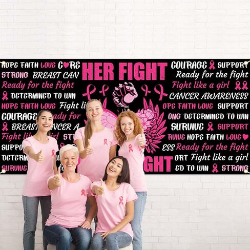 Avezano Breast Cancer Awareness Garage Door Banner 6x13Ft Her Fight is Our Fight October Breast Cancer Decoration Pink Ribbon Butterfly Powerful Fist Backdrop Outdoor Decor (157.48" L x 72.83" W) in Saudi Arabia