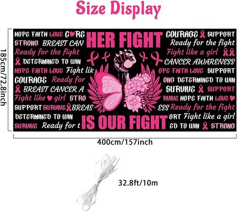 Avezano Breast Cancer Awareness Garage Door Banner 6x13Ft Her Fight is Our Fight October Breast Cancer Decoration Pink Ribbon Butterfly Powerful Fist Backdrop Outdoor Decor (157.48" L x 72.83" W) in Saudi Arabia