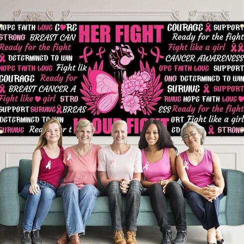 Avezano Breast Cancer Awareness Garage Door Banner 6x13Ft Her Fight is Our Fight October Breast Cancer Decoration Pink Ribbon Butterfly Powerful Fist Backdrop Outdoor Decor (157.48" L x 72.83" W) in Saudi Arabia