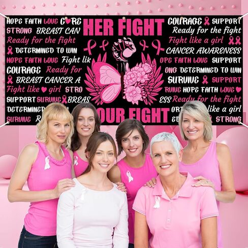 Avezano Breast Cancer Awareness Garage Door Banner 6x13Ft Her Fight is Our Fight October Breast Cancer Decoration Pink Ribbon Butterfly Powerful Fist Backdrop Outdoor Decor (157.48" L x 72.83" W) in Saudi Arabia