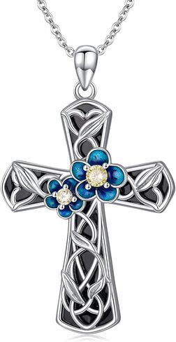 Gothic Cross Necklace for Men Women 925 Sterling Silver Cross Pendant Faith Chain Necklace Christian Jewelry Religious Birthday Gifts for Christian Father Boys Girls in Saudi Arabia