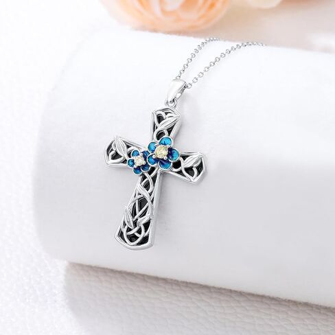 Gothic Cross Necklace for Men Women 925 Sterling Silver Cross Pendant Faith Chain Necklace Christian Jewelry Religious Birthday Gifts for Christian Father Boys Girls in Saudi Arabia