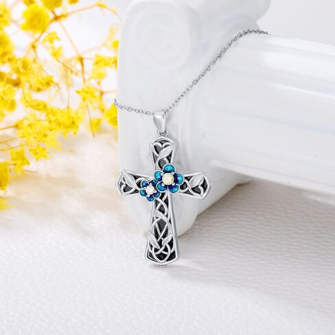 Gothic Cross Necklace for Men Women 925 Sterling Silver Cross Pendant Faith Chain Necklace Christian Jewelry Religious Birthday Gifts for Christian Father Boys Girls in Saudi Arabia