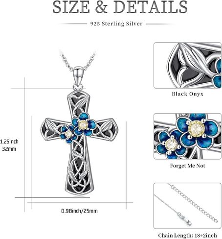 Gothic Cross Necklace for Men Women 925 Sterling Silver Cross Pendant Faith Chain Necklace Christian Jewelry Religious Birthday Gifts for Christian Father Boys Girls in Saudi Arabia