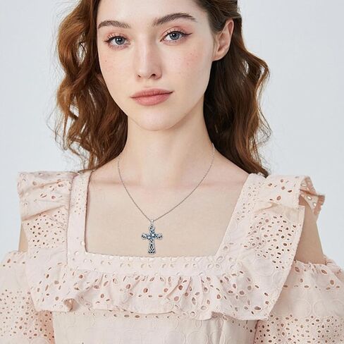 Gothic Cross Necklace for Men Women 925 Sterling Silver Cross Pendant Faith Chain Necklace Christian Jewelry Religious Birthday Gifts for Christian Father Boys Girls in Saudi Arabia