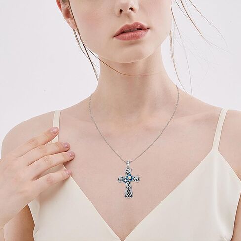 Gothic Cross Necklace for Men Women 925 Sterling Silver Cross Pendant Faith Chain Necklace Christian Jewelry Religious Birthday Gifts for Christian Father Boys Girls in Saudi Arabia