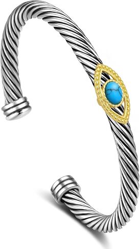 Cable Bracelet for Women, Fashion Evil Eye Turquoise Two Tone Cuff Bracelet Mixed Metal Dupes Adjustable Bracelet Jewelry Gifts for Her in Saudi Arabia