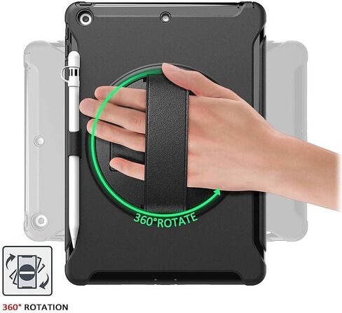 SaharaCase Protection Hand Strap Series Case Cover for Apple iPad 10.2" (9th Generation 2021) [Shockproof Bumper] Heavy Duty Rugged Protection Antislip Integrated Kickstand - Black in Saudi Arabia