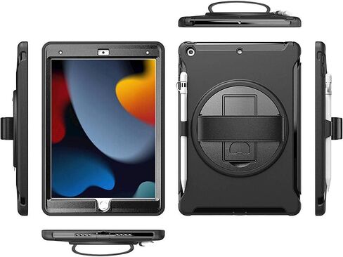 SaharaCase Protection Hand Strap Series Case Cover for Apple iPad 10.2" (9th Generation 2021) [Shockproof Bumper] Heavy Duty Rugged Protection Antislip Integrated Kickstand - Black in Saudi Arabia