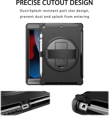 SaharaCase Protection Hand Strap Series Case Cover for Apple iPad 10.2" (9th Generation 2021) [Shockproof Bumper] Heavy Duty Rugged Protection Antislip Integrated Kickstand - Black in Saudi Arabia
