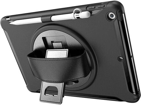SaharaCase Protection Hand Strap Series Case Cover for Apple iPad 10.2" (9th Generation 2021) [Shockproof Bumper] Heavy Duty Rugged Protection Antislip Integrated Kickstand - Black in Saudi Arabia