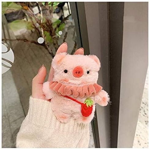 Cute Hand Made Fur Fluffy Pig Piggy Toy Cartoon Case Animal Plush Doll Compatible with Airpods 3rd Generation & Airpods 3 Cartoon Headphones Cover 2021 Cover Kawaii Gift for Girl Child Pink in Saudi Arabia