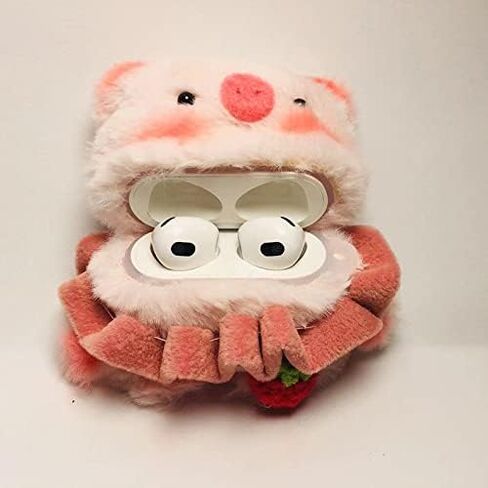 Cute Hand Made Fur Fluffy Pig Piggy Toy Cartoon Case Animal Plush Doll Compatible with Airpods 3rd Generation & Airpods 3 Cartoon Headphones Cover 2021 Cover Kawaii Gift for Girl Child Pink in Saudi Arabia