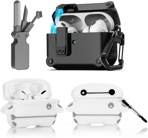 3 في 1 متوافق مع Apple Airpods Pro (الجيل الثاني/الأول) غطاء حماية لطيف ومضحك مع مجموعة منظف وسلسلة مفاتيح (Baymax) in Saudi Arabia