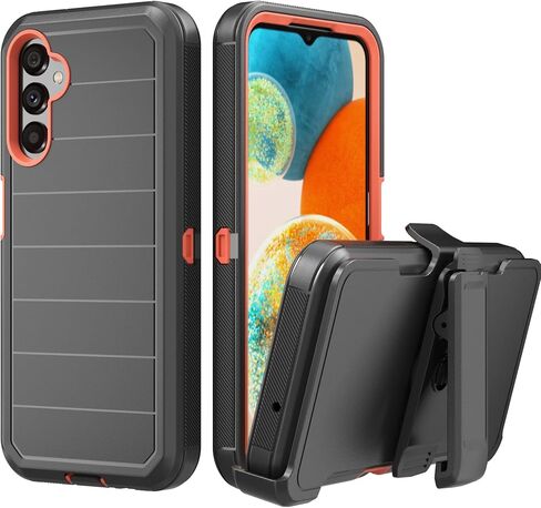 for Samsung Galaxy A14 5G Case with Belt Clip & Kickstand for Men, Full-Body Protection Rugged Case for Samsung A14 5G Phone (Black+Orange) in Saudi Arabia