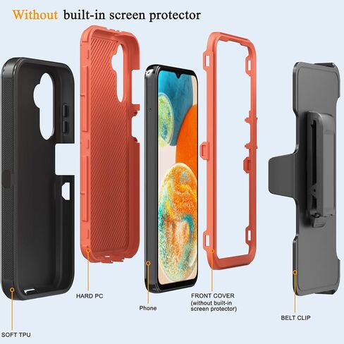 for Samsung Galaxy A14 5G Case with Belt Clip & Kickstand for Men, Full-Body Protection Rugged Case for Samsung A14 5G Phone (Black+Orange) in Saudi Arabia