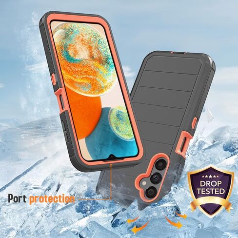 for Samsung Galaxy A14 5G Case with Belt Clip & Kickstand for Men, Full-Body Protection Rugged Case for Samsung A14 5G Phone (Black+Orange) in Saudi Arabia