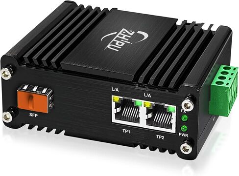 محول وسائط SFP صناعي صغير من الألياف إلى إيثرنت يدعم تركيب DIN-Rail، وفتحات 1x 100/1000Base-X SFP إلى 2X 10/100/1000Base-T RJ45 Gigabit 2 Port Fiber Converter، 12~48V DC مدخلات الطاقة in Saudi Arabia