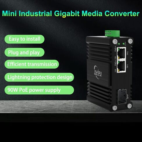 محول وسائط SFP صناعي صغير من الألياف إلى إيثرنت يدعم تركيب DIN-Rail، وفتحات 1x 100/1000Base-X SFP إلى 2X 10/100/1000Base-T RJ45 Gigabit 2 Port Fiber Converter، 12~48V DC مدخلات الطاقة in Saudi Arabia