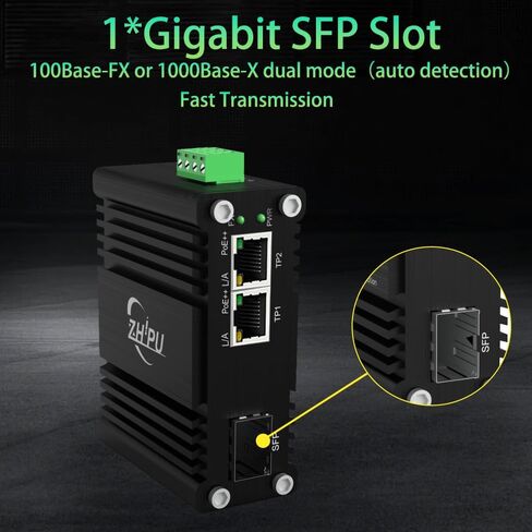 محول وسائط SFP صناعي صغير من الألياف إلى إيثرنت يدعم تركيب DIN-Rail، وفتحات 1x 100/1000Base-X SFP إلى 2X 10/100/1000Base-T RJ45 Gigabit 2 Port Fiber Converter، 12~48V DC مدخلات الطاقة in Saudi Arabia