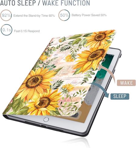 IPad Air 2 Case, iPad 6th Generation Cases, iPad 5th Generation Case, iPad 9.7 inch Case, iPad Case Multi-Angle Viewing Smart Protective iPad Cover 6th Generation, Auto Wake Up/Sleep, Retro Sunflower in Saudi Arabia