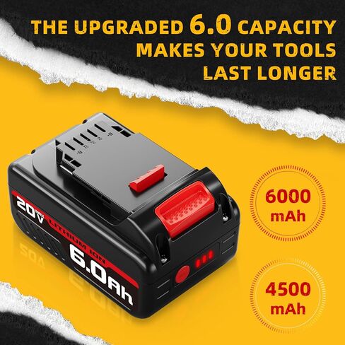 Ferryboat DCB200 6.0Ah بديل لبطارية Dewalt 20V Max DCB200 DCB201 DCB203 DCB204 DCB206 DCB180، متوافق مع أدوات الطاقة من سلسلة Dewalt 20 Volt DCD/DCF/DCG (عبوتان) in Kuwait